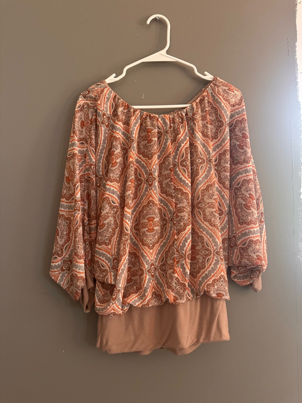 Suzy Shier Rust Paisley Peasant Top